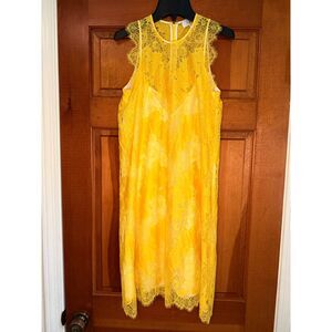Carven Yellow Lace Sleeveless Dress Women's